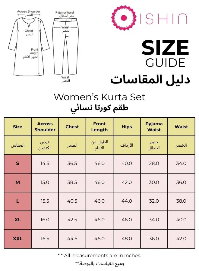 ISHIN  Women's Blue 100% Cotton Printed Tunic Full Length Casual Straight Fit Kurta Set for Women | Best Price UAE